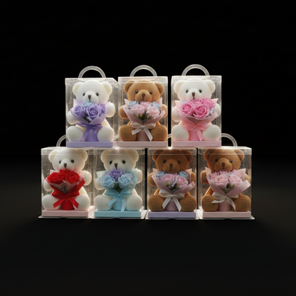 Rose Teddy Bear Gift Box: Adorable Floral Bear, Perfect for Birthday Decorations