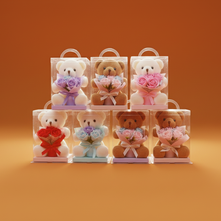 Rose Teddy Bear Gift Box: Adorable Floral Bear, Perfect for Birthday Decorations