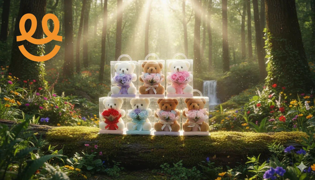 Rose Teddy Bear Gift Box: Adorable Floral Bear, Perfect for Birthday Decorations