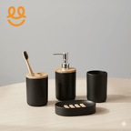 1pc Lotion Dispenser/4pcs Black Bathroom Accessories Set,Plastic Toothbrush Holder with Bamboo Cover,Toothbrush Cup, Soap Dish