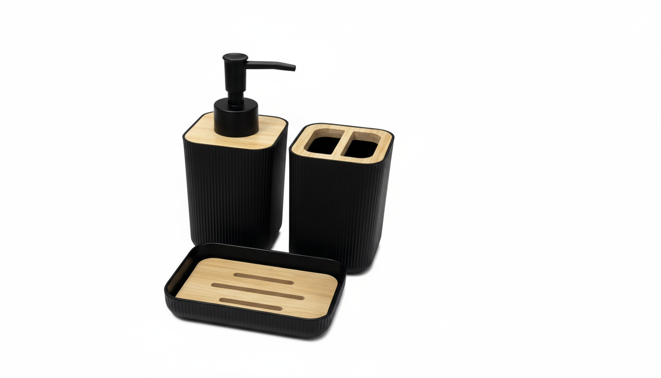 bathroom Black Accessories Set Hand Soap Bottle with Storage Cup for Toothbrush Toothpaste Razor Holder Countertop Elegant Decor