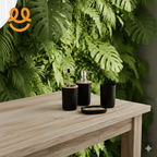 1pc Lotion Dispenser/4pcs Black Bathroom Accessories Set,Plastic Toothbrush Holder with Bamboo Cover,Toothbrush Cup, Soap Dish