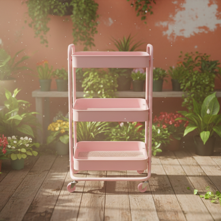 3-Tier Foldable Steel Trolley – Portable Multi-Purpose Storage Cart