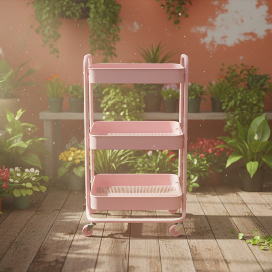 3-Tier Foldable Steel Trolley – Portable Multi-Purpose Storage Cart