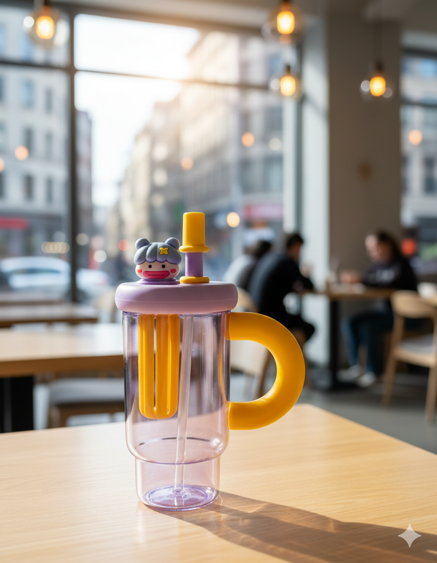 Portable Straw Water Bottle Cute Straw Cup Ice Tumbler for Women Girls Large Capacity Plastic Cup Ins Style Milk Tea Coffee Mug