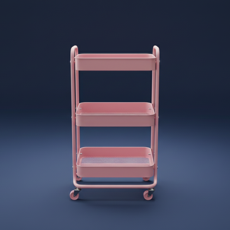 3-Tier Foldable Steel Trolley – Portable Multi-Purpose Storage Cart