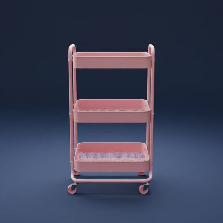 3-Tier Foldable Steel Trolley – Portable Multi-Purpose Storage Cart