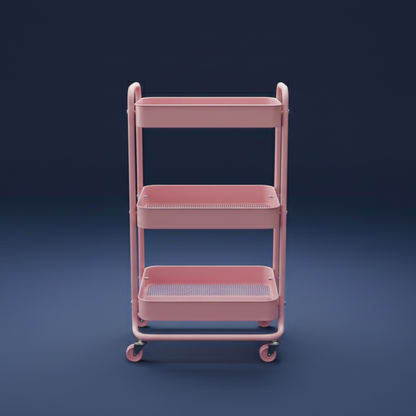 3-Tier Foldable Steel Trolley – Portable Multi-Purpose Storage Cart