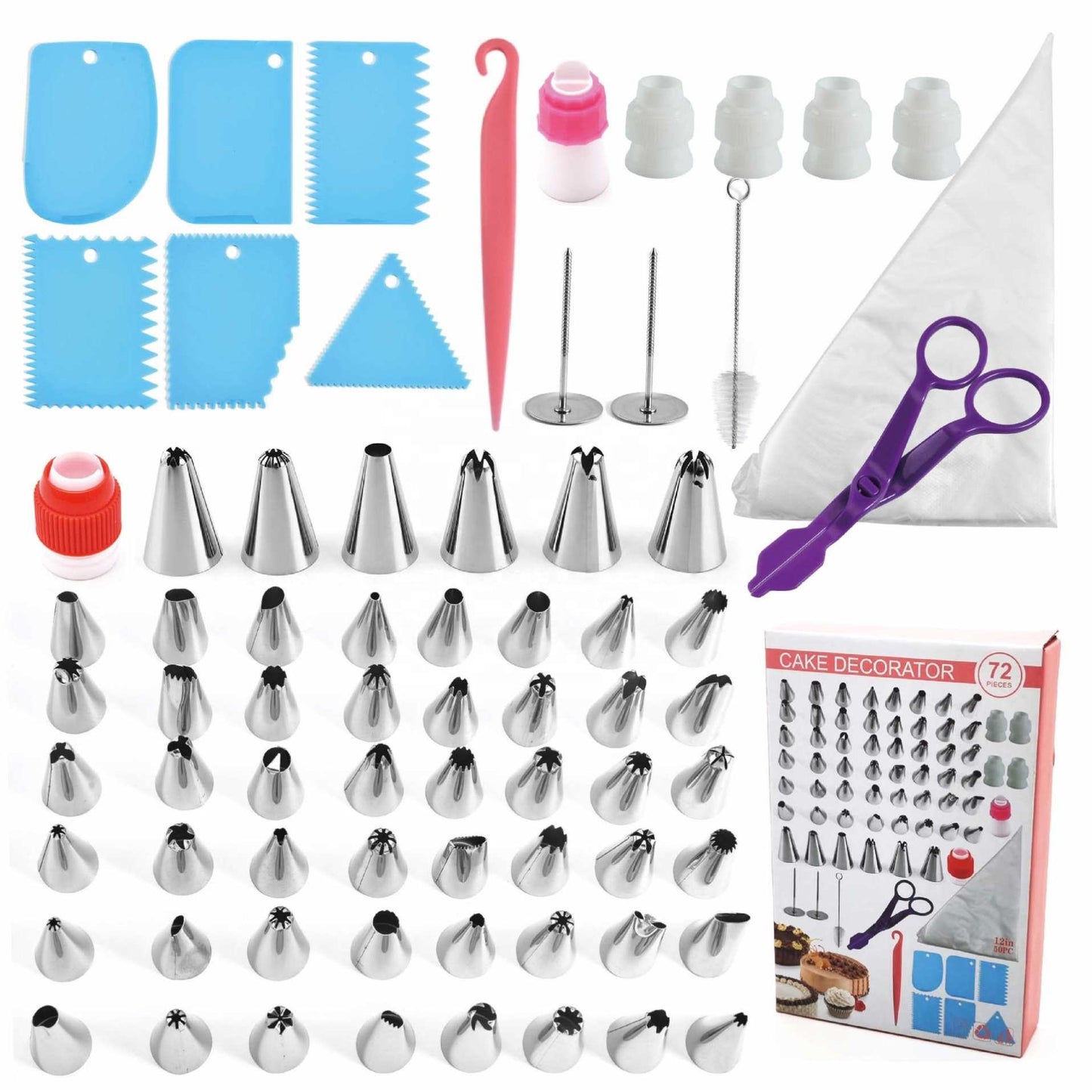 72 Pcs Kitchen Baking Set Cake Decorating Supplies Kit With Piping Nozzles Tips Pastry Bags Icing Smoother Spatula Couplers