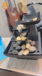 3-Tier Indoor Tabletop Water Fountain with Decorative Stones – Relaxing Zen Home Decor