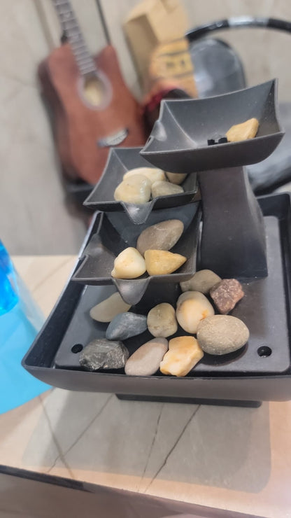 3-Tier Indoor Tabletop Water Fountain with Decorative Stones – Relaxing Zen Home Decor