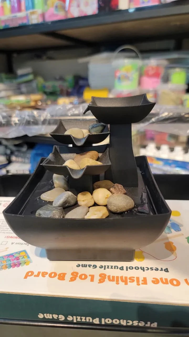 3-Tier Indoor Tabletop Water Fountain with Decorative Stones – Relaxing Zen Home Decor