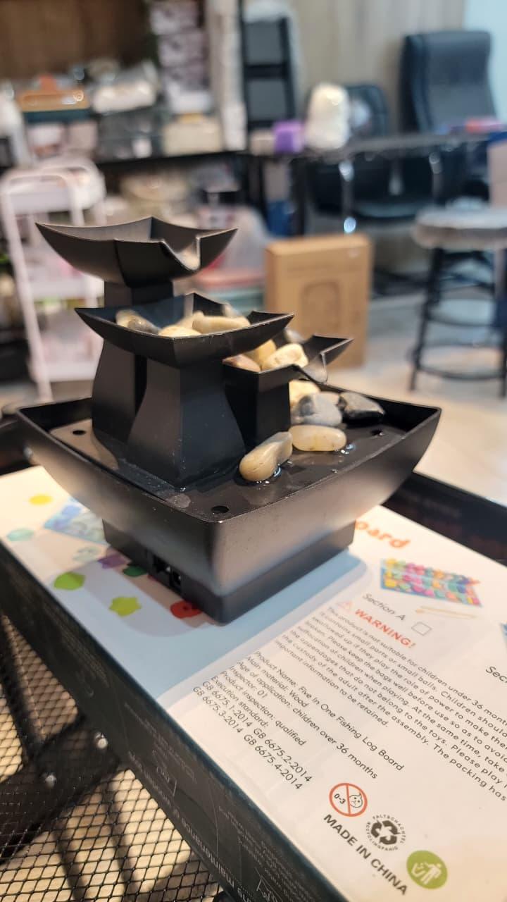 3-Tier Indoor Tabletop Water Fountain with Decorative Stones – Relaxing Zen Home Decor