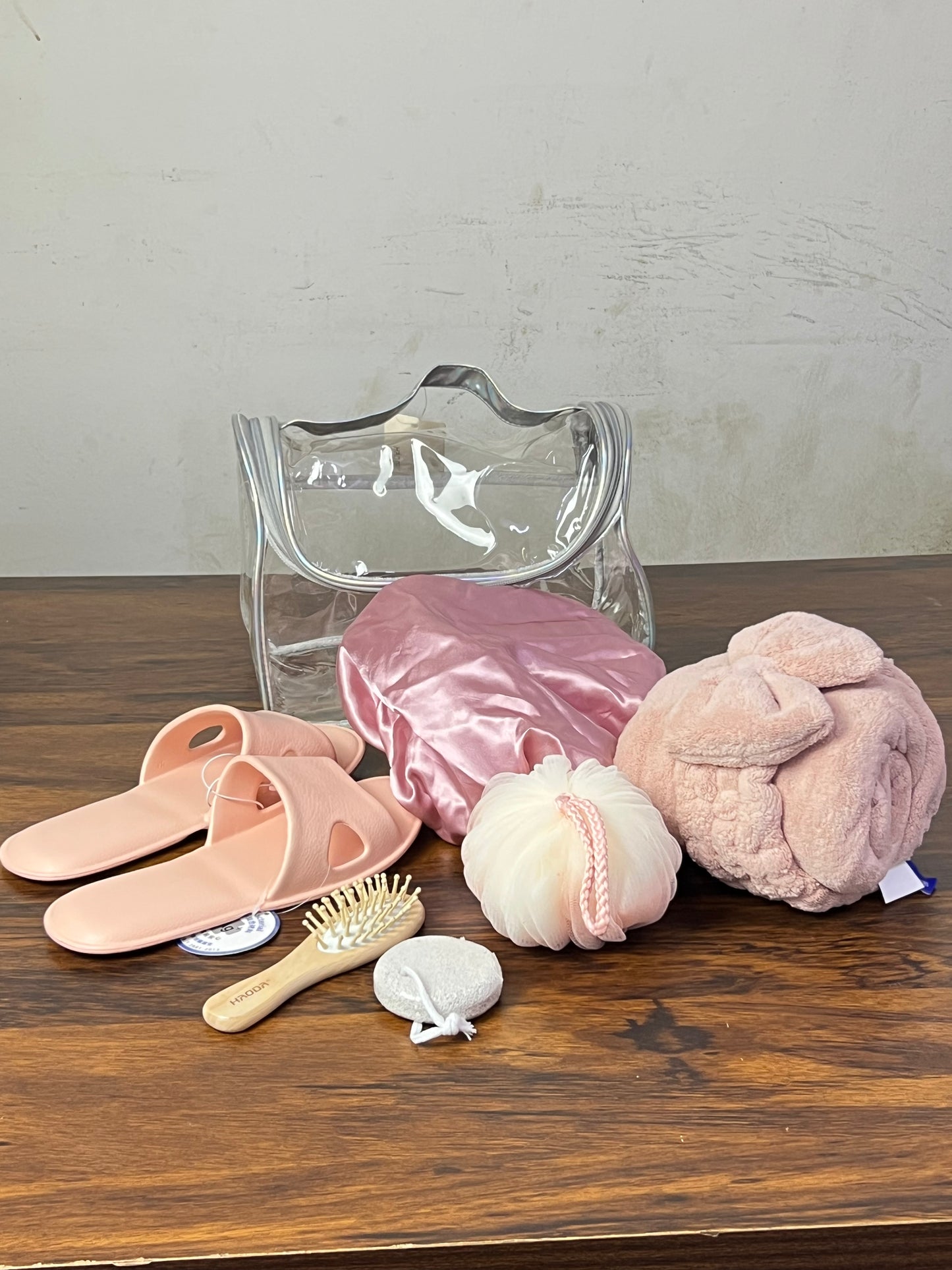 Pink Spa Bath Accessories Set with Clear Travel Bag Spa Accessories