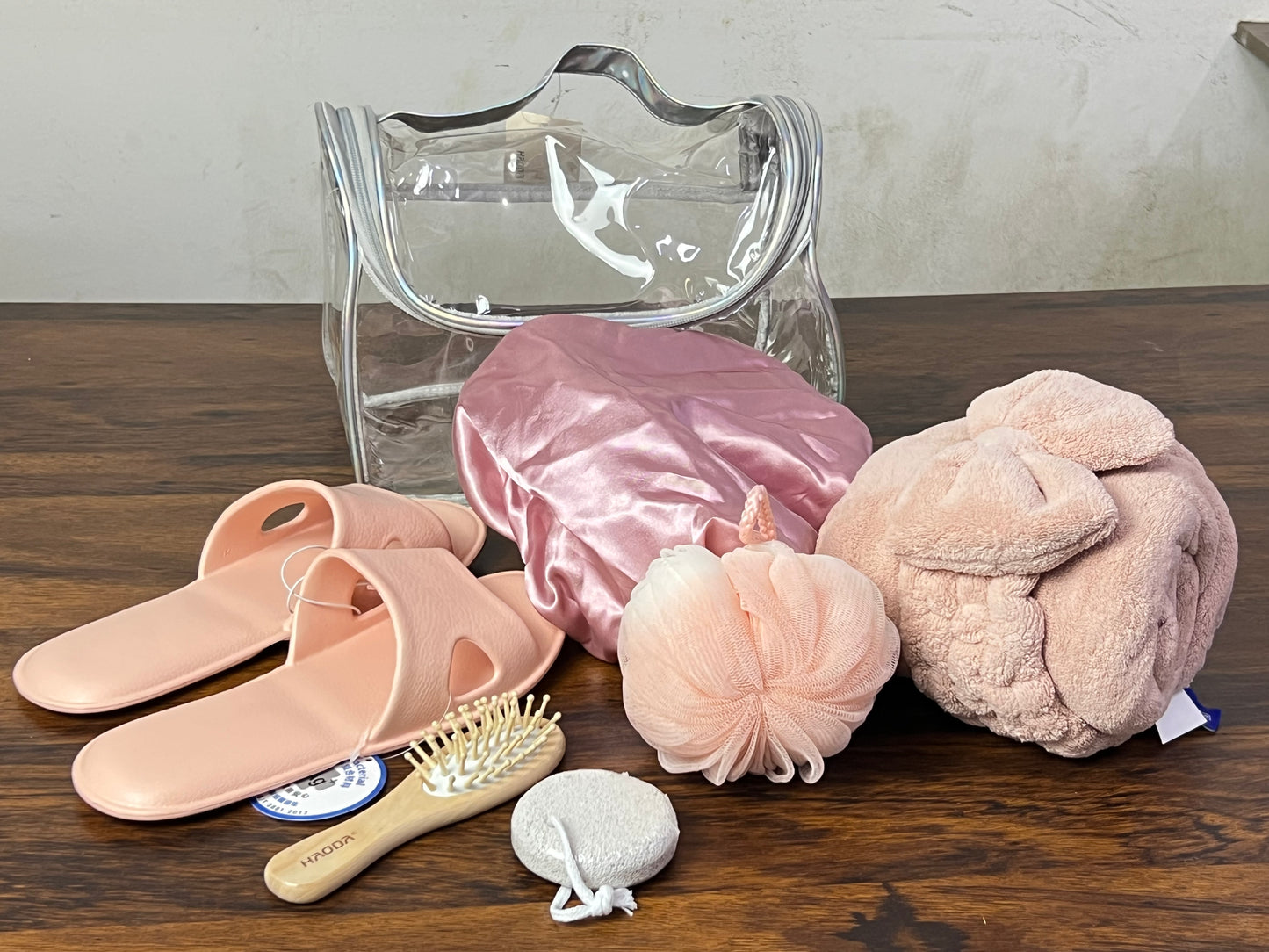 Pink Spa Bath Accessories Set with Clear Travel Bag Spa Accessories