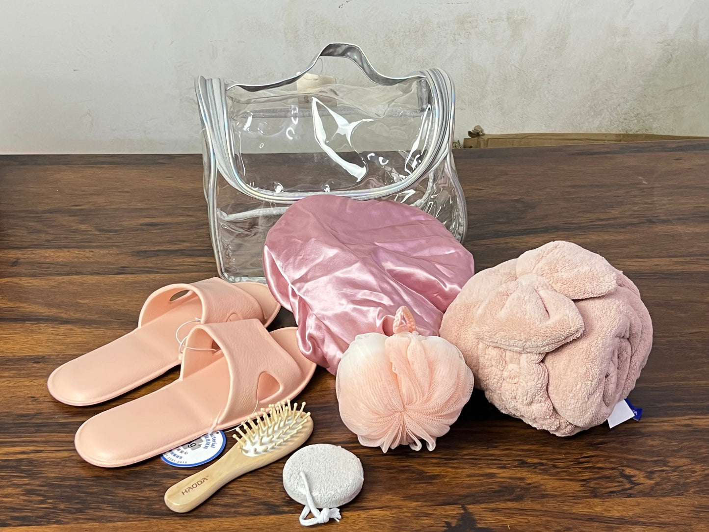 Pink Spa Bath Accessories Set with Clear Travel Bag Spa Accessories