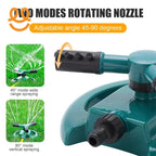 Two modes rotating garden sprinkler nozzle with adjustable 45-90 degrees angle for wide or vertical lawn watering