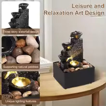 New Tabletop Waterfall Decor Relaxation Meditation Desktop Fountain with Soft Lights Decorative Creative Flowing Water Ornaments
