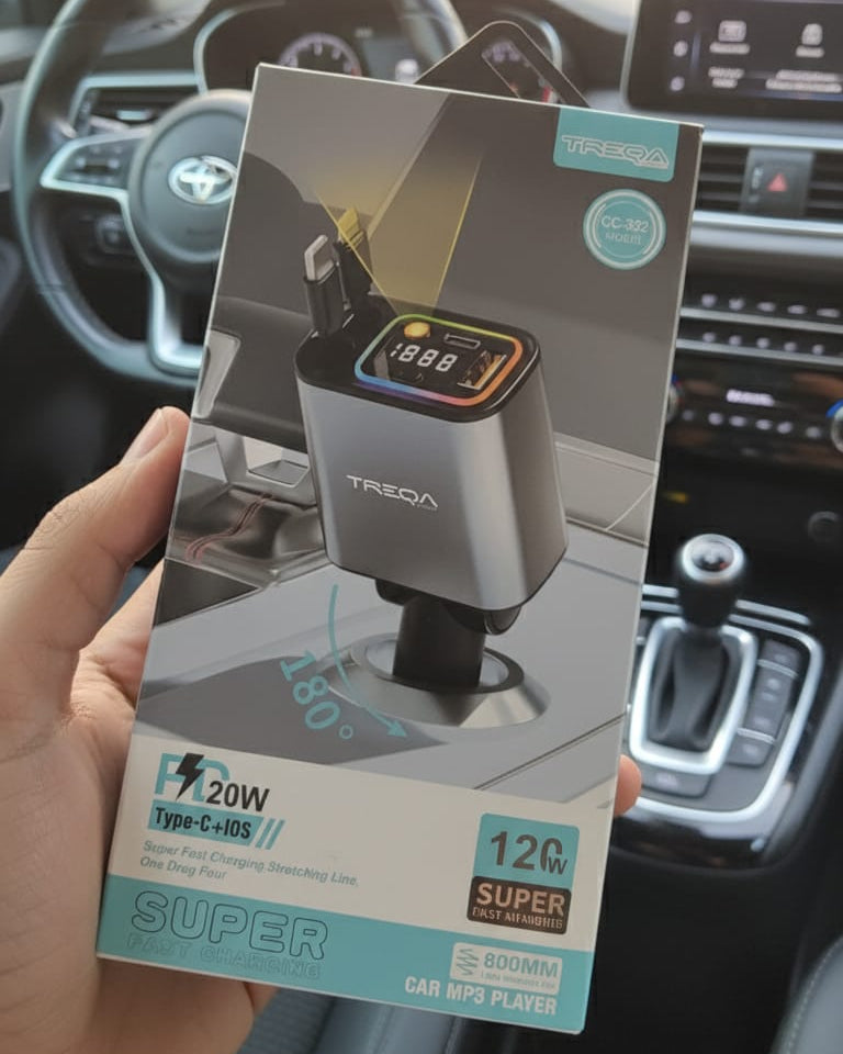 120W MP3 Player + Type-C + Lighting Super Fast Travel Charger with RGB LCD CC-332