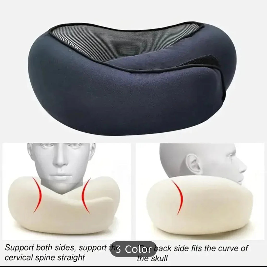 Ergonomic black cervical neck pillow with memory foam supporting spine and skull curve