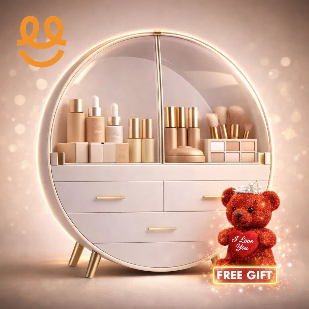 Makeup Organizer Brush Holder Cosmetic Storage Box with Dust Free Cover Portable Waterproof Lid Dust Proof Drawers for Lipstick | With Free Bear Gift