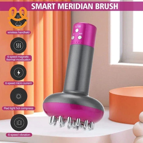 Wireless handheld Smart Meridian Brush with 6-speed thermal moxibustion, micro current, vibration, and red light hot compress