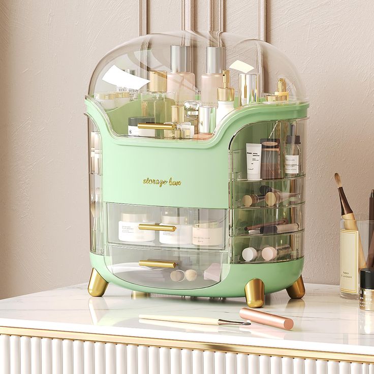 Elegant Multi-Layer Cosmetic Organizer with Lid & Drawers
