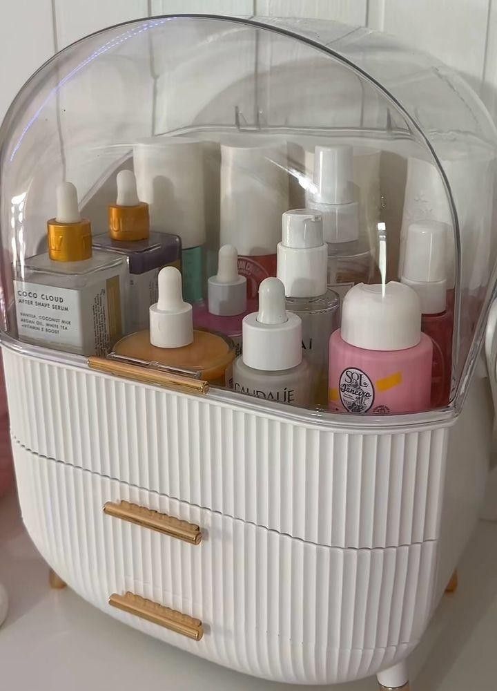 Luxury Portable Cosmetic Organizer Box with Lid & Drawers