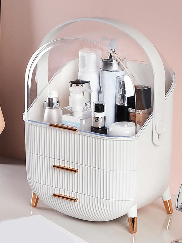 Luxury Portable Cosmetic Organizer Box with Lid & Drawers