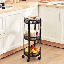 Stainless Steel Kitchen Utility Cart Mobile Vegetable Storage Basket 3-Tier Rolling Snack Organizer Multifunctional Grocery Cart