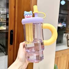 Portable Straw Water Bottle Cute Straw Cup Ice Tumbler for Women Girls Large Capacity Plastic Cup Ins Style Milk Tea Coffee Mug
