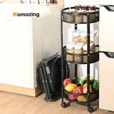 Stainless Steel Kitchen Utility Cart Mobile Vegetable Storage Basket 3-Tier Rolling Snack Organizer Multifunctional Grocery Cart