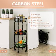 Stainless Steel Kitchen Utility Cart Mobile Vegetable Storage Basket 3-Tier Rolling Snack Organizer Multifunctional Grocery Cart
