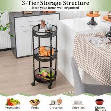 Stainless Steel Kitchen Utility Cart Mobile Vegetable Storage Basket 3-Tier Rolling Snack Organizer Multifunctional Grocery Cart