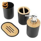 1pc Lotion Dispenser/4pcs Black Bathroom Accessories Set,Plastic Toothbrush Holder with Bamboo Cover,Toothbrush Cup, Soap Dish