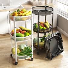 Stainless Steel Kitchen Utility Cart Mobile Vegetable Storage Basket 3-Tier Rolling Snack Organizer Multifunctional Grocery Cart