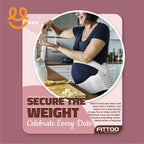 Pregnant woman wearing maternity support belt while preparing food in kitchen