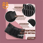 Black striped maternity belt with adjustable velcro, flexible sewing, and mesh elastic design for comfort