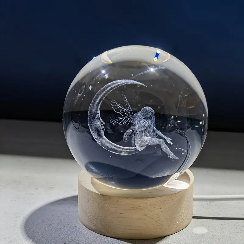 crystal ball colorful night light, 3D moon carved night light.