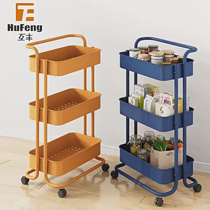 3 Tier Clear Storage Cart with Wheels - Multifunctional Rolling Organizer trolley