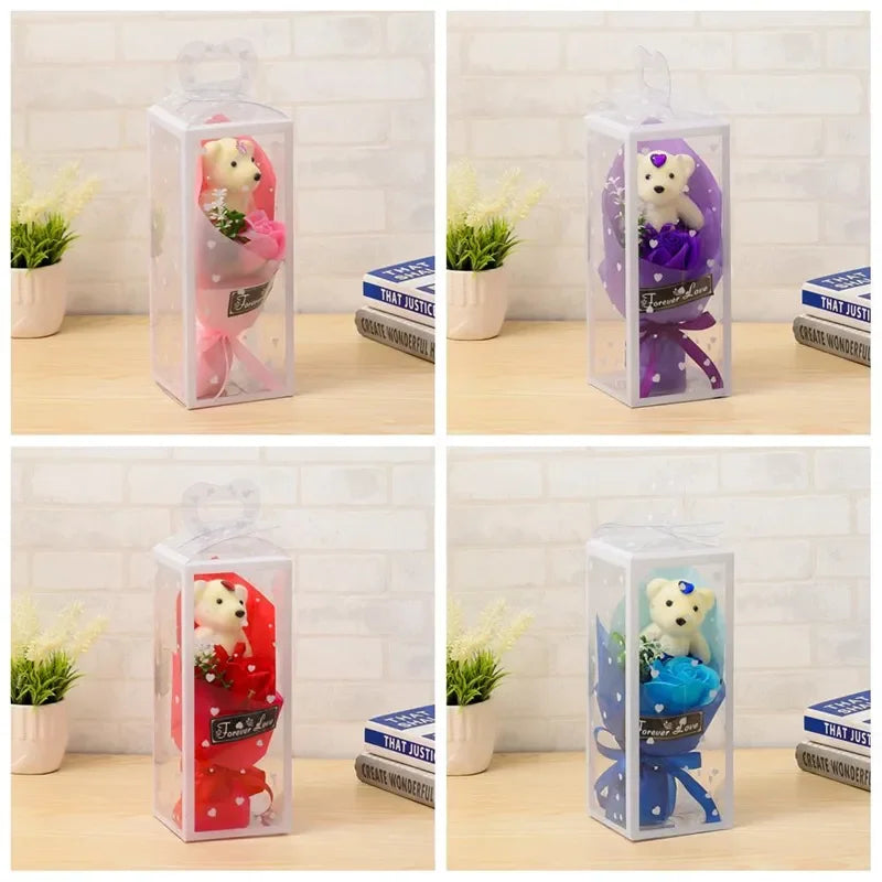 Rose Soap Flower Bear Bowknot heart favor Boxes Classical Artificial Flowers Christmas Valentine Day Present party
