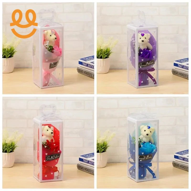 Rose Soap Flower Bear Bowknot heart favor Boxes Classical Artificial Flowers Christmas Valentine Day Present party