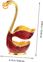 red and gold swan-shaped decorative metal bowl measuring 6.09 x 3.14 inches