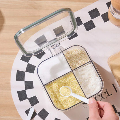 "4-Grid Spice Storage Box – Multi-Section Seasoning Organizer with Spoon | cheena.pk"