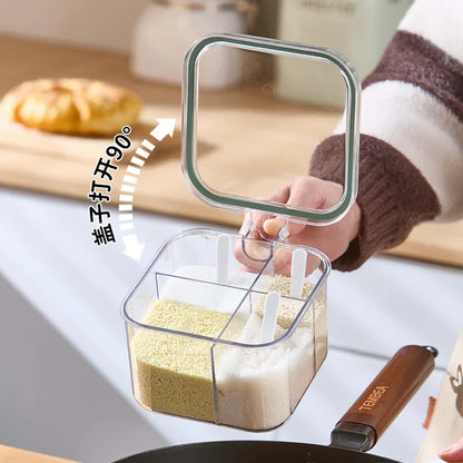 "4-Grid Spice Storage Box – Multi-Section Seasoning Organizer with Spoon | cheena.pk"