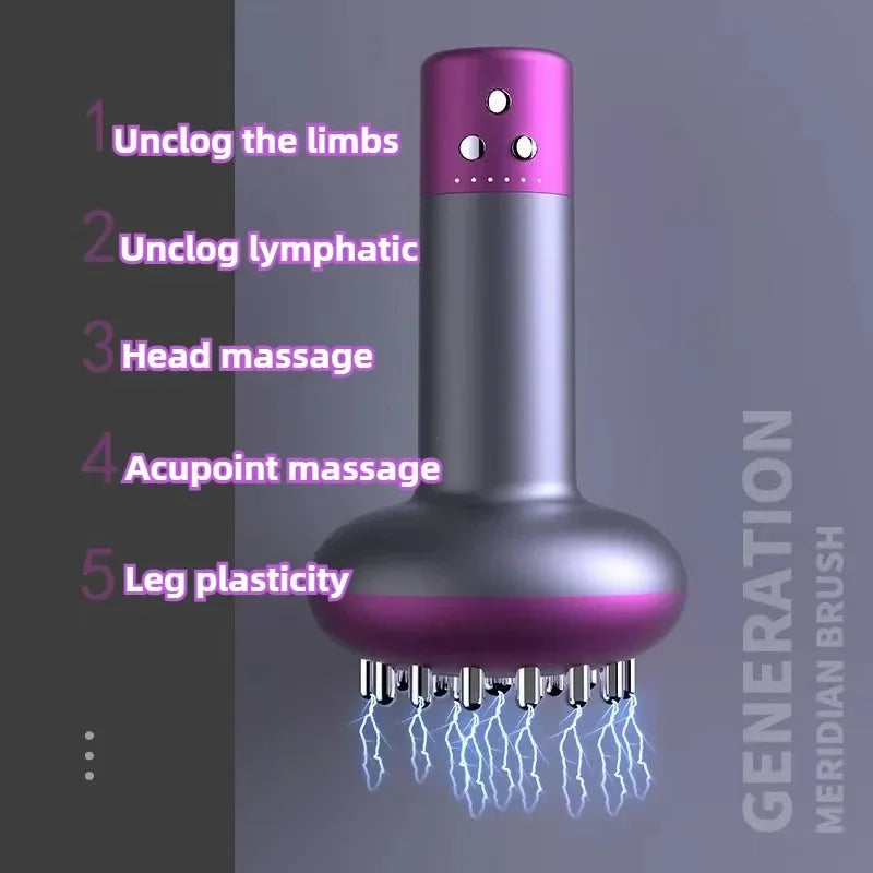 Electric meridian massage brush with five massage functions for limbs, lymphatic, head, acupoint, and leg plasticity