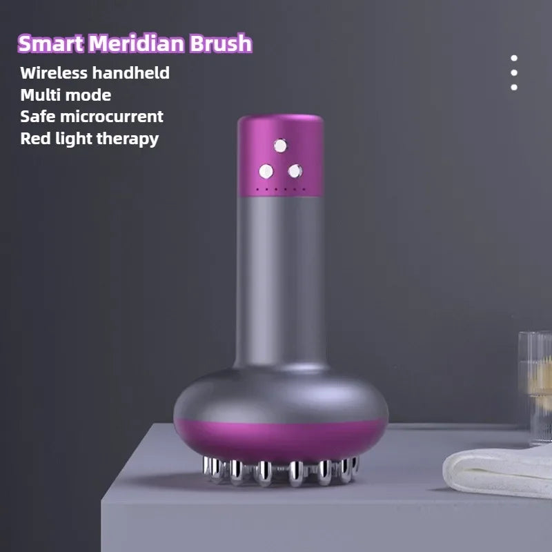 Smart Meridian Brush wireless handheld massager with multi mode, safe microcurrent, and red light therapy