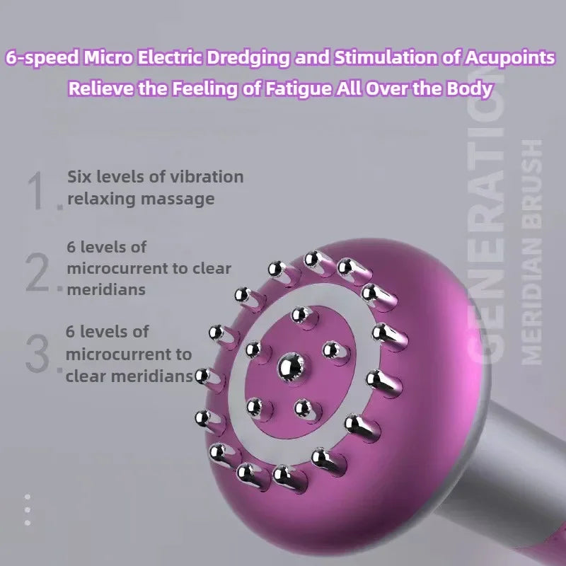 Purple 6-speed micro electric meridian brush with metal acupoint nodes for body fatigue relief