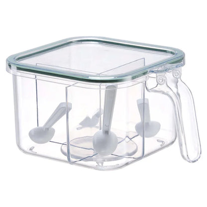 "4-Grid Spice Storage Box – Multi-Section Seasoning Organizer with Spoon | cheena.pk"