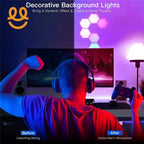 Gamer with headphones and controller playing video games featuring decorative hexagon background lights creating dynamic home theater atmosphere